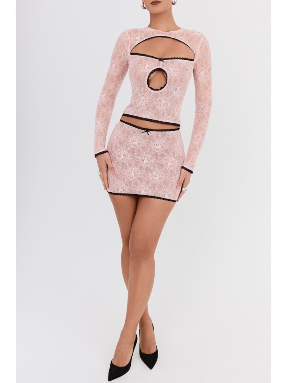 NEW House of CB Mistress Rocks Peony Lace Cutout Top & Skirt Set XS